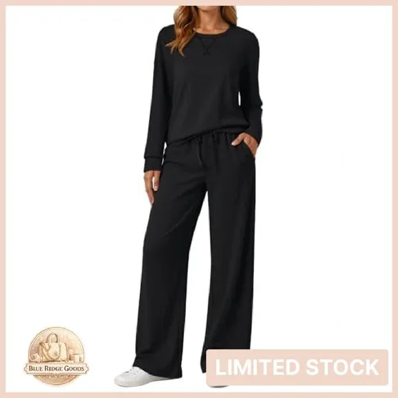 Oversized Sweatshirt Wide Leg Pants Lounge Set Chic Minimal Travel Outfit - Picture 2 of 7